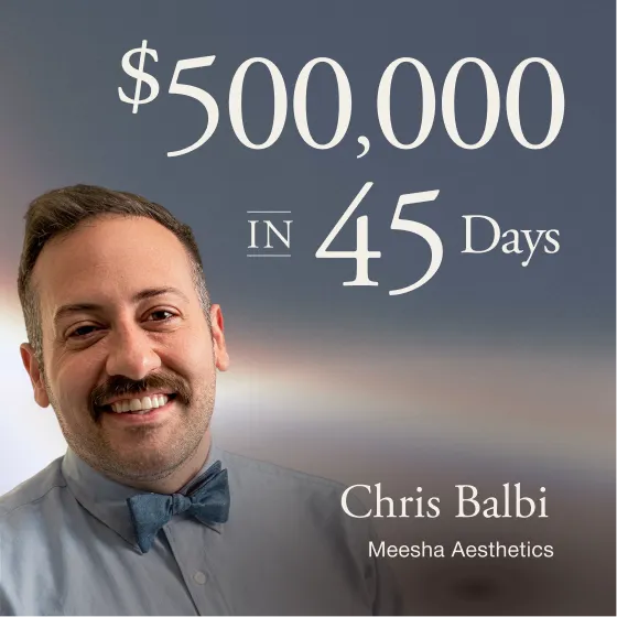 Chris Balbi of Meesha Aesthetics, $500,000 in 45 days with Ageless AI.